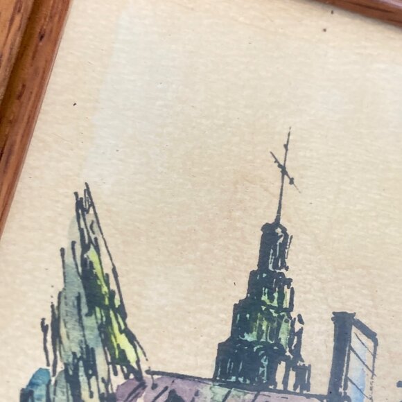 Set Of 2 Paintings Quebec Scene Small Mini Artwork Aged Patina Cottage Signed - Picture 8 of 14